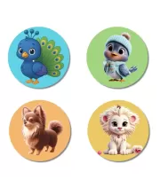 Peacock, Sparrow, Dog, And Lion. Fridge Magnets Ã¢â‚¬â€œ 4 Piece Set | 3 Inch Round Wall Fridge Decor (F22893)