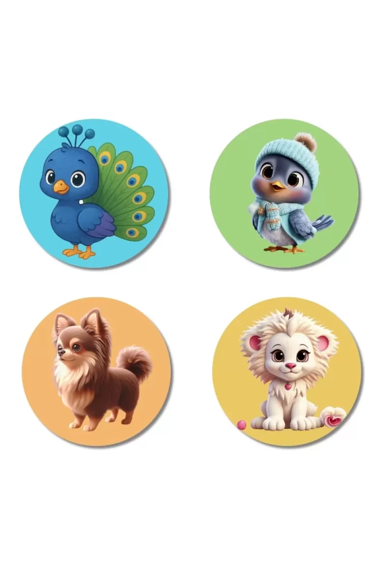 Peacock, Sparrow, Dog, And Lion. Fridge Magnets Ã¢â‚¬â€œ 4 Piece Set | 3 Inch Round Wall Fridge Decor (F22893)