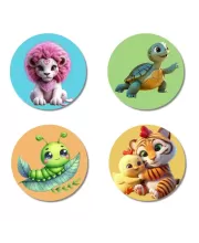 Tiger, Turtle, Giraffe, And Cow Fridge Magnets Ã¢â‚¬â€œ 4 Piece Set | 3 Inch Round Wall Fridge Decor (F22895)