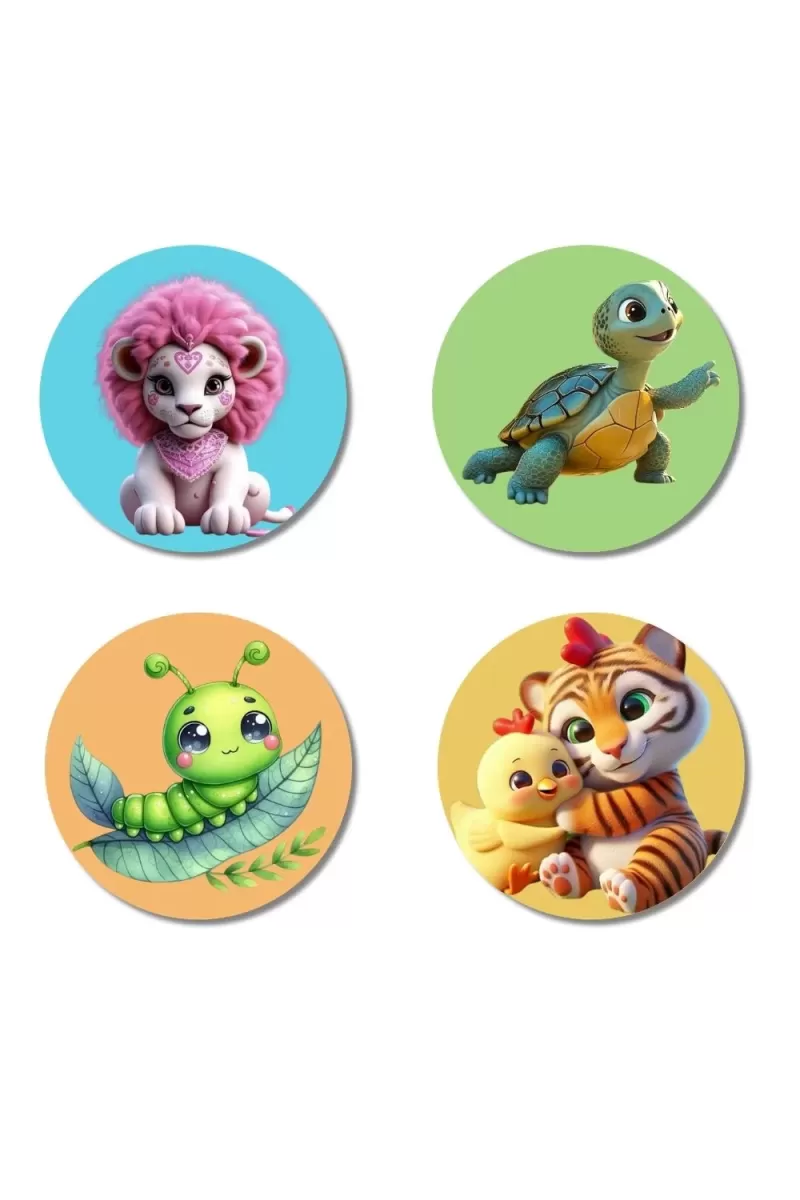 Tiger, Turtle, Giraffe, And Cow Fridge Magnets Ã¢â‚¬â€œ 4 Piece Set | 3 Inch Round Wall Fridge Decor (F22895)