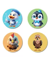Sparrow, Owl, Woodpecker, And Eagle Fridge Magnets Ã¢â‚¬â€œ 4 Piece Set | 3 Inch Round Wall Fridge Decor (F22896)