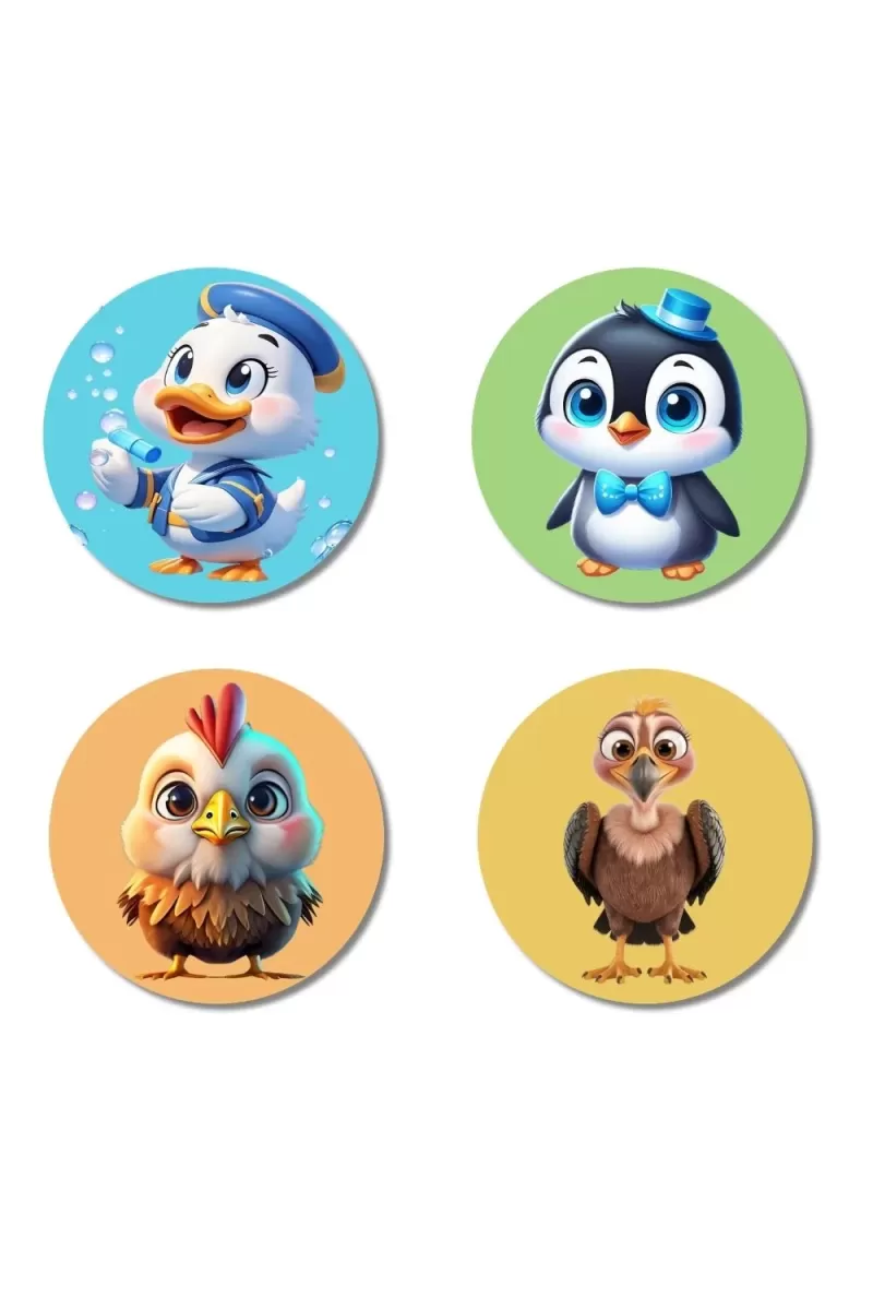 Sparrow, Owl, Woodpecker, And Eagle Fridge Magnets Ã¢â‚¬â€œ 4 Piece Set | 3 Inch Round Wall Fridge Decor (F22896)