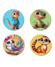 Lizard, Iguana, Bird, And Meerkat Fridge Magnets Ã¢â‚¬â€œ 4 Piece Set | 3 Inch Round Wall Fridge Decor (F22897)