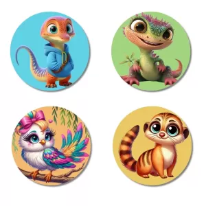 Lizard, Iguana, Bird, And Meerkat Fridge Magnets – 4 Piece Set | 3 Inch Round Wall Fridge Decor (F22897) Lizard, Iguana, Bird, And Meerkat Fridge Magnets – 4 Piece Set | 3 Inch Round Wall Fridge Decor (F22897)