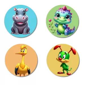 Hippo, Dinosaur, Duck, And Rabbit. Fridge Magnets – 4 Piece Set | 3 Inch Round Wall Fridge Decor (F22898) Hippo, Dinosaur, Duck, And Rabbit. Fridge Magnets – 4 Piece Set | 3 Inch Round Wall Fridge Decor (F22898)