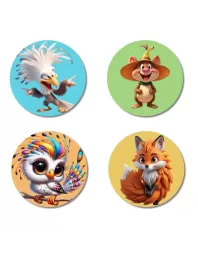 Eagle, Pig, Owl, And Fox Fridge Magnets  4 Piece Set | 3 Inch Round Wall Fridge Decor (F22899)