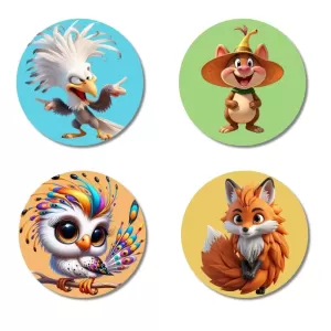 Eagle, Pig, Owl, And Fox Fridge Magnets – 4 Piece Set | 3 Inch Round Wall Fridge Decor (F22899) Eagle, Pig, Owl, And Fox Fridge Magnets – 4 Piece Set | 3 Inch Round Wall Fridge Decor (F22899)