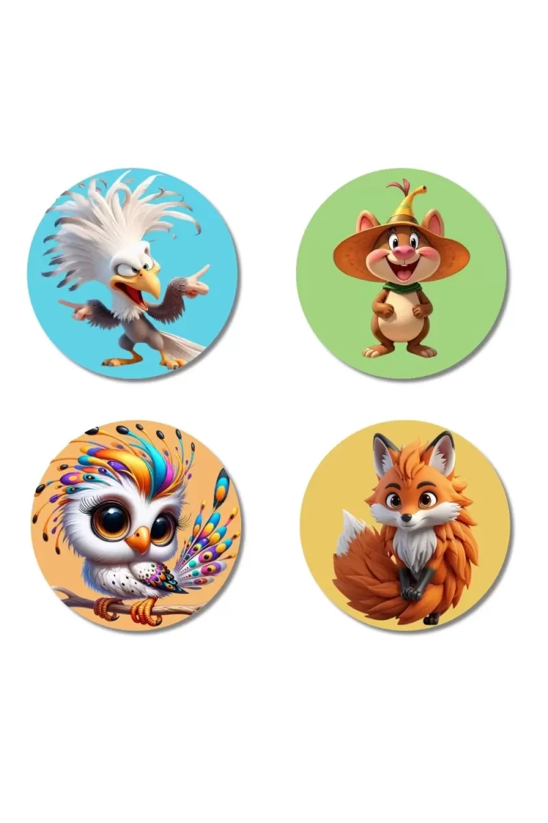 Eagle, Pig, Owl, And Fox Fridge Magnets Ã¢â‚¬â€œ 4 Piece Set | 3 Inch Round Wall Fridge Decor (F22899)