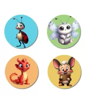 Ladybug, Moth, Dragon, And Mouse. Fridge Magnets Ã¢â‚¬â€œ 4 Piece Set | 3 Inch Round Wall Fridge Decor (F22900)