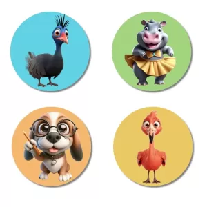 Ostrich, Hippo, Dog, And Chicken. Fridge Magnets – 4 Piece Set | 3 Inch Round Wall Fridge Decor (F22901) Ostrich, Hippo, Dog, And Chicken. Fridge Magnets – 4 Piece Set | 3 Inch Round Wall Fridge Decor (F22901)