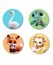 Swan, Turtle, Fox, And Lion. Fridge Magnets Ã¢â‚¬â€œ 4 Piece Set | 3 Inch Round Wall Fridge Decor (F22902)