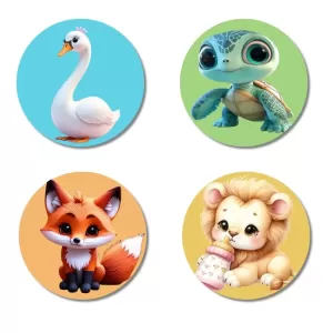 Swan, Turtle, Fox, And Lion. Fridge Magnets – 4 Piece Set | 3 Inch Round Wall Fridge Decor (F22902) Swan, Turtle, Fox, And Lion. Fridge Magnets – 4 Piece Set | 3 Inch Round Wall Fridge Decor (F22902)