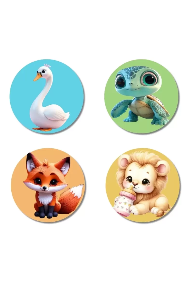 Swan, Turtle, Fox, And Lion. Fridge Magnets Ã¢â‚¬â€œ 4 Piece Set | 3 Inch Round Wall Fridge Decor (F22902)