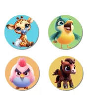 Giraffe, Parrot, Chick, And Horse. Fridge Magnets Ã¢â‚¬â€œ 4 Piece Set | 3 Inch Round Wall Fridge Decor (F22904)
