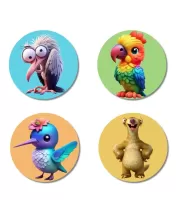 Swan, Parrot, Hummingbird, And Meerkat. Fridge Magnets Ã¢â‚¬â€œ 4 Piece Set | 3 Inch Round Wall Fridge Decor (F22905)