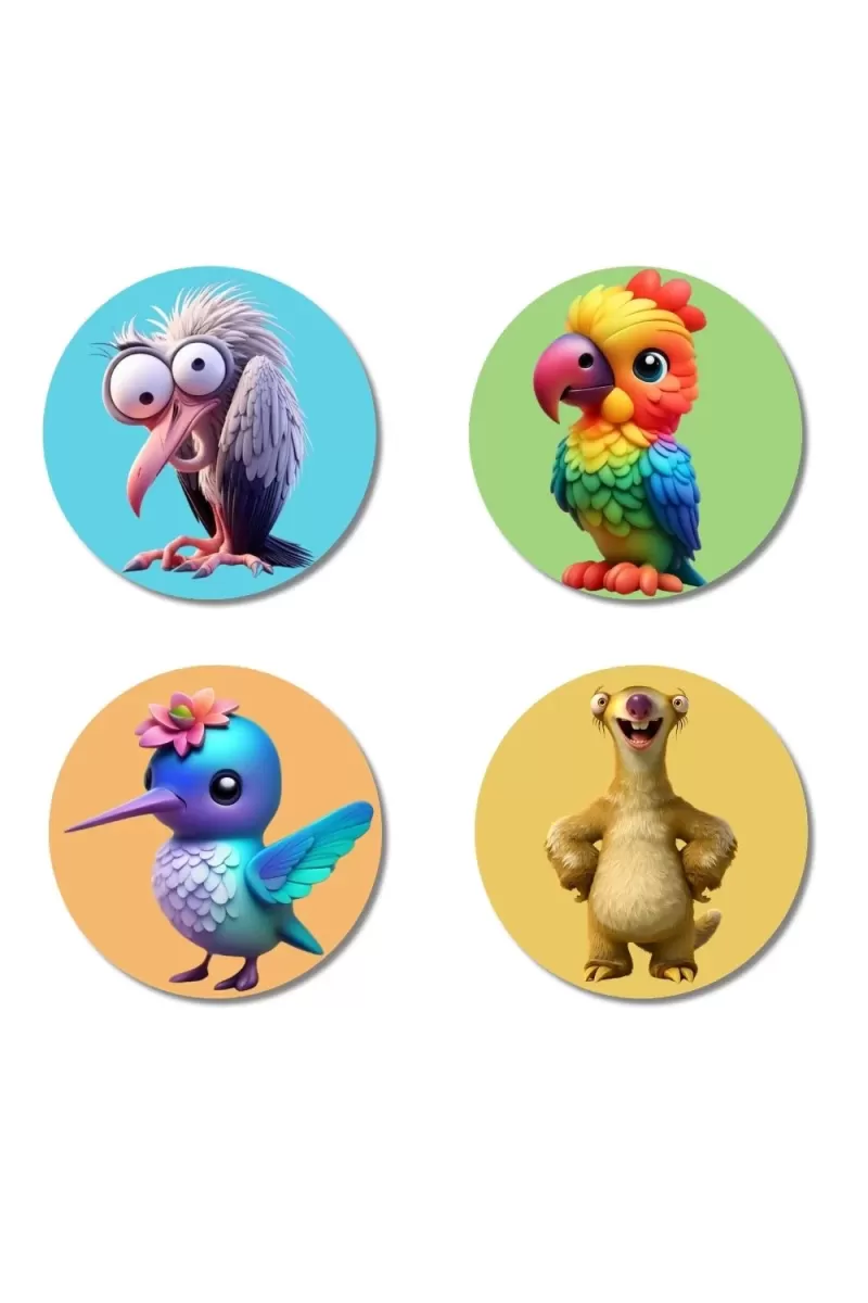 Swan, Parrot, Hummingbird, And Meerkat. Fridge Magnets Ã¢â‚¬â€œ 4 Piece Set | 3 Inch Round Wall Fridge Decor (F22905)