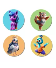 Pony, Bear, Sparrow, And Peacock Fridge Magnets Ã¢â‚¬â€œ 4 Piece Set | 3 Inch Round Wall Fridge Decor (F22906)