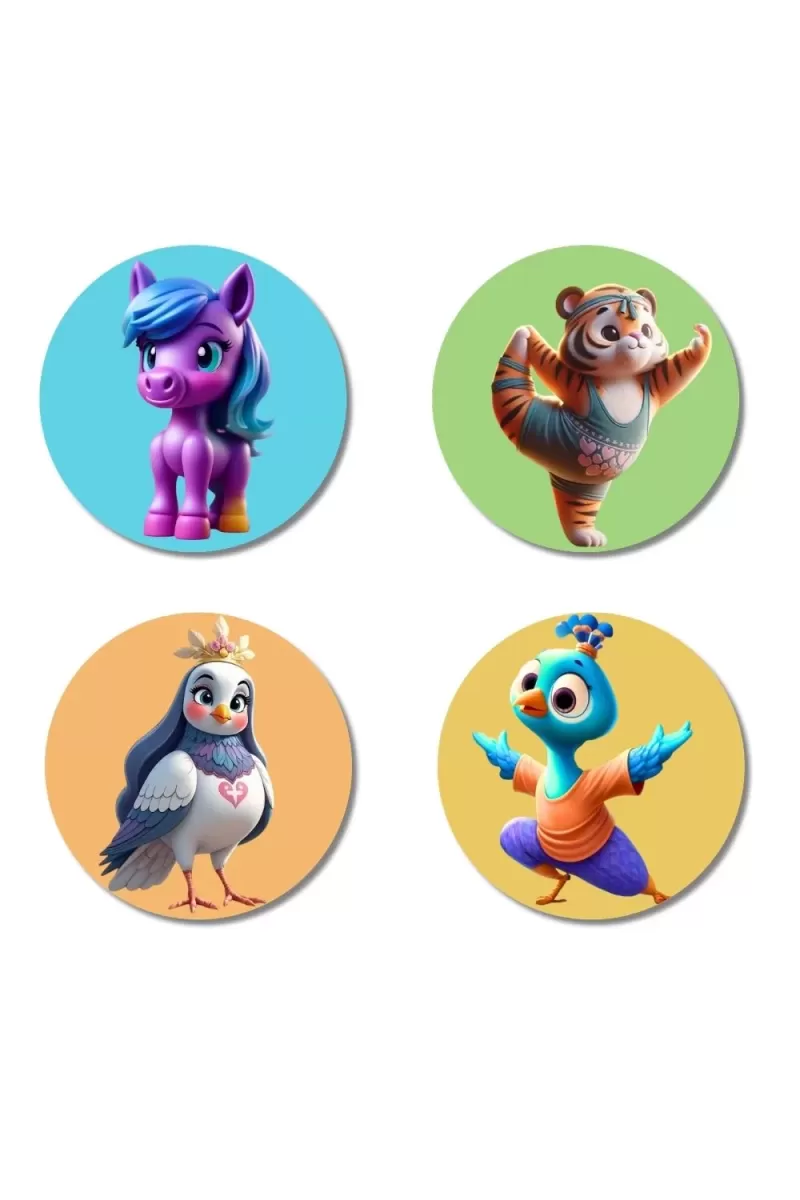 Pony, Bear, Sparrow, And Peacock Fridge Magnets Ã¢â‚¬â€œ 4 Piece Set | 3 Inch Round Wall Fridge Decor (F22906)