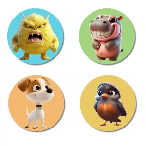 Monster, Hippo, Dog, And Sparrow. Fridge Magnets – 4 Piece Set | 3 Inch Round Wall Fridge Decor (F22907) Monster, Hippo, Dog, And Sparrow. Fridge Magnets – 4 Piece Set | 3 Inch Round Wall Fridge Decor (F22907)