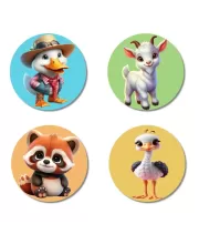 Duck, Goat, Dog, And Ostrich. Fridge Magnets Ã¢â‚¬â€œ 4 Piece Set | 3 Inch Round Wall Fridge Decor (F22908)