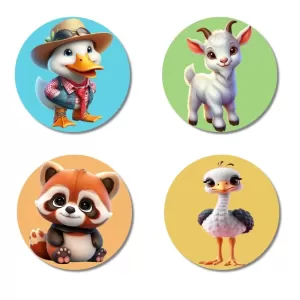 Duck, Goat, Dog, And Ostrich. Fridge Magnets – 4 Piece Set | 3 Inch Round Wall Fridge Decor (F22908) Duck, Goat, Dog, And Ostrich. Fridge Magnets – 4 Piece Set | 3 Inch Round Wall Fridge Decor (F22908)