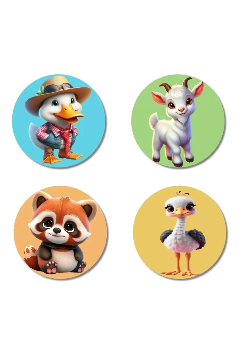 Duck, Goat, Dog, And Ostrich. Fridge Magnets Ã¢â‚¬â€œ 4 Piece Set | 3 Inch Round Wall Fridge Decor (F22908)
