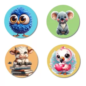 Sparrow, Koala, Cow, And Owl. Fridge Magnets – 4 Piece Set | 3 Inch Round Wall Fridge Decor (F22909) Sparrow, Koala, Cow, And Owl. Fridge Magnets – 4 Piece Set | 3 Inch Round Wall Fridge Decor (F22909)
