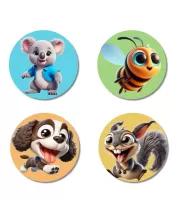 Koala, Bee, Dog, And Squirrel. Fridge Magnets Ã¢â‚¬â€œ 4 Piece Set | 3 Inch Round Wall Fridge Decor (F22910)