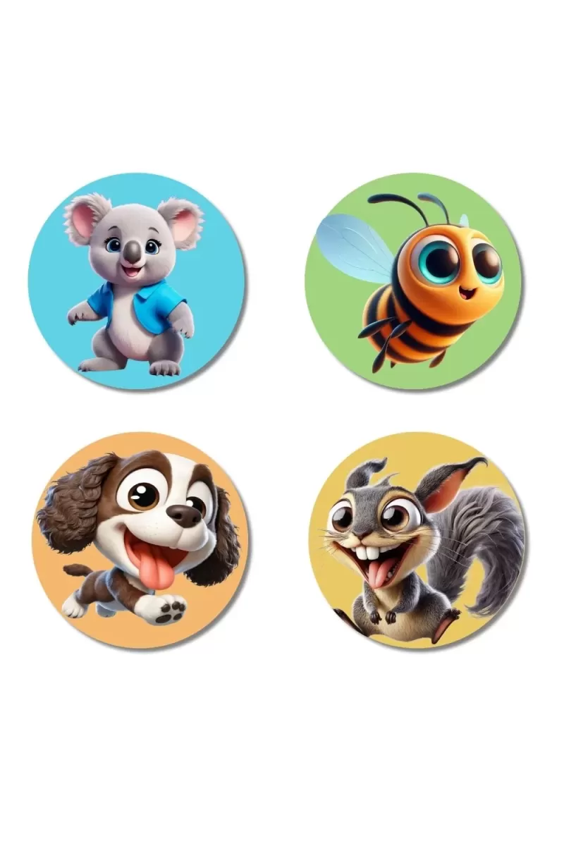 Koala, Bee, Dog, And Squirrel. Fridge Magnets Ã¢â‚¬â€œ 4 Piece Set | 3 Inch Round Wall Fridge Decor (F22910)