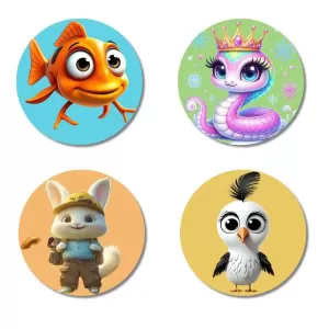 Fish, Snake, Rabbit, And Sparrow. Fridge Magnets – 4 Piece Set | 3 Inch Round Wall Fridge Decor (F22911) Fish, Snake, Rabbit, And Sparrow. Fridge Magnets – 4 Piece Set | 3 Inch Round Wall Fridge Decor (F22911)