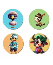 Sparrow, Donkey, Duck, And Cow. Fridge Magnets Ã¢â‚¬â€œ 4 Piece Set | 3 Inch Round Wall Fridge Decor (F22912)