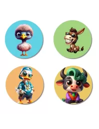 Sparrow, Donkey, Duck, And Cow. Fridge Magnets Ã¢â‚¬â€œ 4 Piece Set | 3 Inch Round Wall Fridge Decor (F22912)