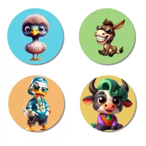 Sparrow, Donkey, Duck, And Cow. Fridge Magnets – 4 Piece Set | 3 Inch Round Wall Fridge Decor (F22912) Sparrow, Donkey, Duck, And Cow. Fridge Magnets – 4 Piece Set | 3 Inch Round Wall Fridge Decor (F22912)
