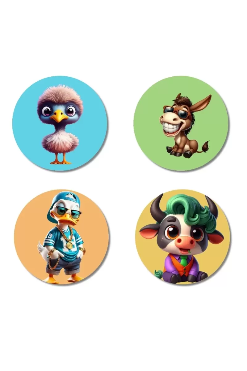 Sparrow, Donkey, Duck, And Cow. Fridge Magnets Ã¢â‚¬â€œ 4 Piece Set | 3 Inch Round Wall Fridge Decor (F22912)