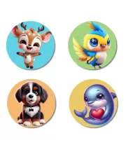 Deer, Sparrow, Dog, And Dolphin. Fridge Magnets Ã¢â‚¬â€œ 4 Piece Set | 3 Inch Round Wall Fridge Decor (F22913)