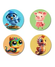 Blue Jay, Pig, Caterpillar, And Seahorse. Fridge Magnets – 4 Piece Set | 3 Inch Round Wall Fridge Decor (F22915) Blue Jay, Pig, Caterpillar, And Seahorse. Fridge Magnets – 4 Piece Set | 3 Inch Round Wall Fridge Decor (F22915)