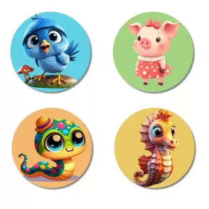 Blue Jay, Pig, Caterpillar, And Seahorse. Fridge Magnets – 4 Piece Set | 3 Inch Round Wall Fridge Decor (F22915) Blue Jay, Pig, Caterpillar, And Seahorse. Fridge Magnets – 4 Piece Set | 3 Inch Round Wall Fridge Decor (F22915)