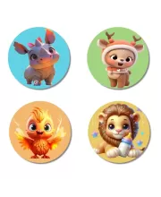 Rhino, Reindeer, Phoenix, And Lion Fridge Magnets Ã¢â‚¬â€œ 4 Piece Set | 3 Inch Round Wall Fridge Decor (F22916)