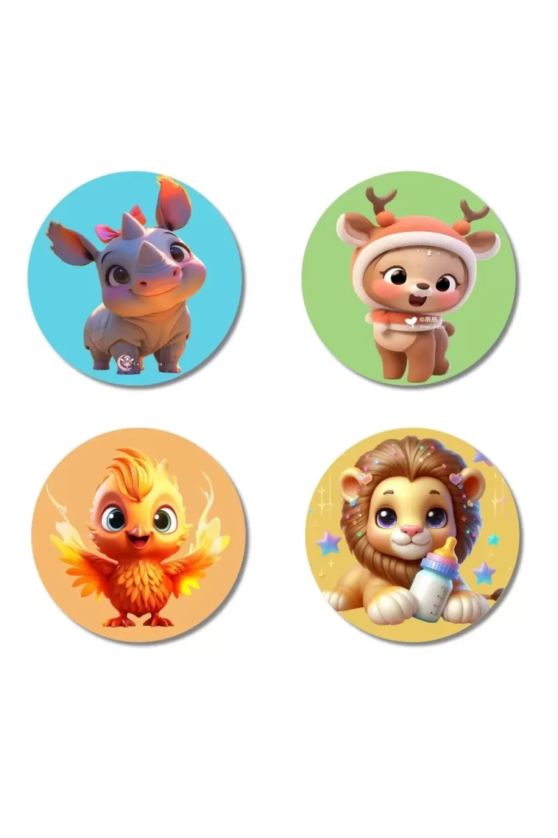Rhino, Reindeer, Phoenix, And Lion Fridge Magnets Ã¢â‚¬â€œ 4 Piece Set | 3 Inch Round Wall Fridge Decor (F22916)