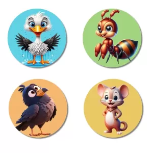 Seagull, Ant, Pigeon, And Mouse. Fridge Magnets – 4 Piece Set | 3 Inch Round Wall Fridge Decor (F22920) Seagull, Ant, Pigeon, And Mouse. Fridge Magnets – 4 Piece Set | 3 Inch Round Wall Fridge Decor (F22920)
