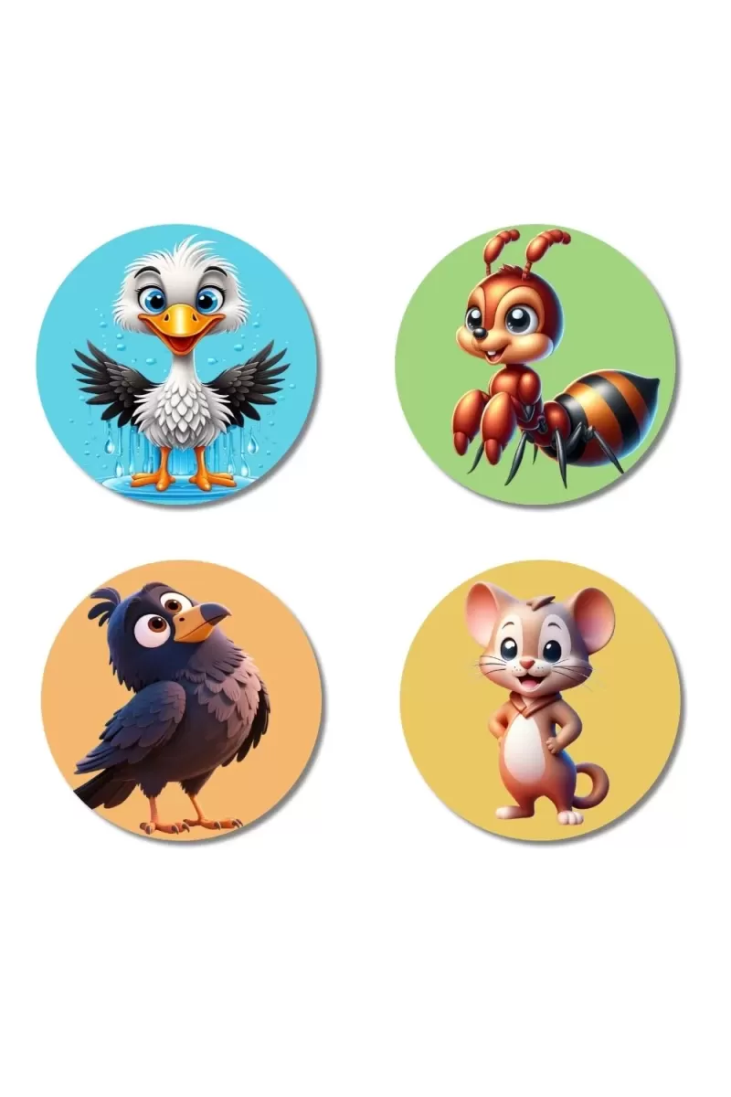 Seagull, Ant, Pigeon, And Mouse. Fridge Magnets Ã¢â‚¬â€œ 4 Piece Set | 3 Inch Round Wall Fridge Decor (F22920)