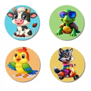 Cow, Turtle, Parrot, And Wolf. Fridge Magnets – 4 Piece Set | 3 Inch Round Wall Fridge Decor (F22921) Cow, Turtle, Parrot, And Wolf. Fridge Magnets – 4 Piece Set | 3 Inch Round Wall Fridge Decor (F22921)