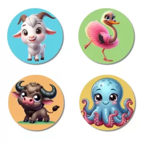Goat, Flamingo, Buffalo, And Octopus. Fridge Magnets – 4 Piece Set | 3 Inch Round Wall Fridge Decor (F22922) Goat, Flamingo, Buffalo, And Octopus. Fridge Magnets – 4 Piece Set | 3 Inch Round Wall Fridge Decor (F22922)