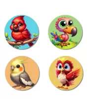 Cardinal, Parrot, Cockatiel, And Phoenix. Fridge Magnets Ã¢â‚¬â€œ 4 Piece Set | 3 Inch Round Wall Fridge Decor (F22924)