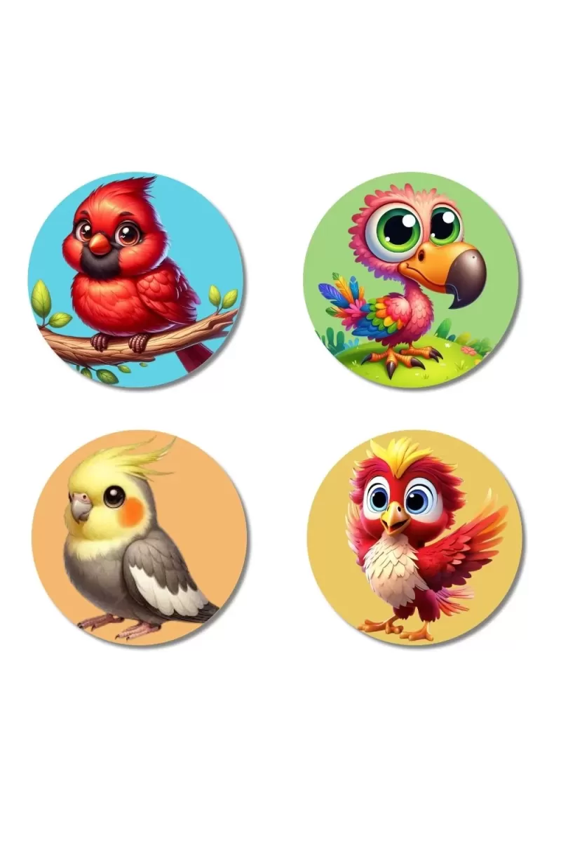 Cardinal, Parrot, Cockatiel, And Phoenix. Fridge Magnets Ã¢â‚¬â€œ 4 Piece Set | 3 Inch Round Wall Fridge Decor (F22924)