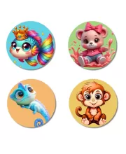 Rainbow Fish, Mouse, Chameleon, And Monkey. Fridge Magnets Ã¢â‚¬â€œ 4 Piece Set | 3 Inch Round Wall Fridge Decor (F22926)