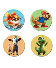 Tiger, Crab, Penguin, And Hedgehog. Fridge Magnets Ã¢â‚¬â€œ 4 Piece Set | 3 Inch Round Wall Fridge Decor (F22931)