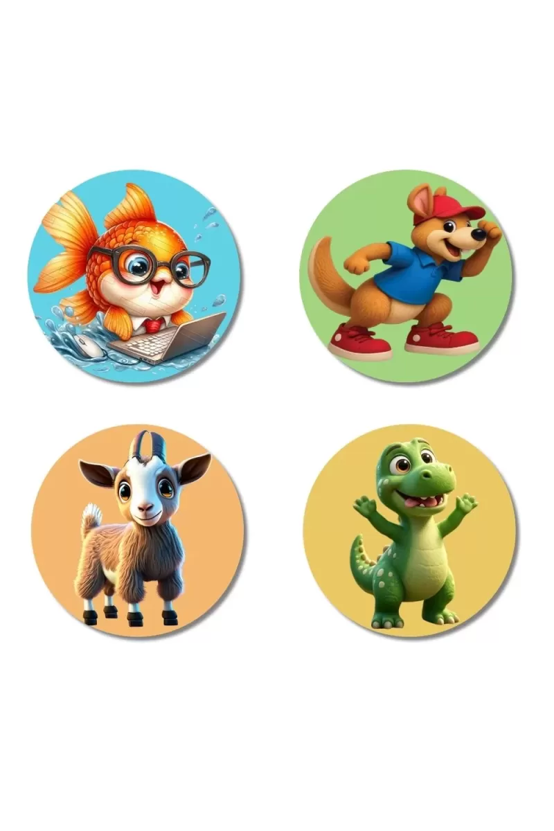 Tiger, Crab, Penguin, And Hedgehog. Fridge Magnets Ã¢â‚¬â€œ 4 Piece Set | 3 Inch Round Wall Fridge Decor (F22931)