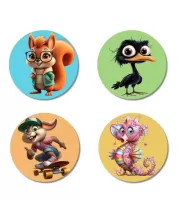 Squirrel, Ostrich, Rabbit, And Seahorse. Fridge Magnets Ã¢â‚¬â€œ 4 Piece Set | 3 Inch Round Wall Fridge Decor (F22932)