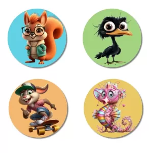 Squirrel, Ostrich, Rabbit, And Seahorse. Fridge Magnets – 4 Piece Set | 3 Inch Round Wall Fridge Decor (F22932) Squirrel, Ostrich, Rabbit, And Seahorse. Fridge Magnets – 4 Piece Set | 3 Inch Round Wall Fridge Decor (F22932)